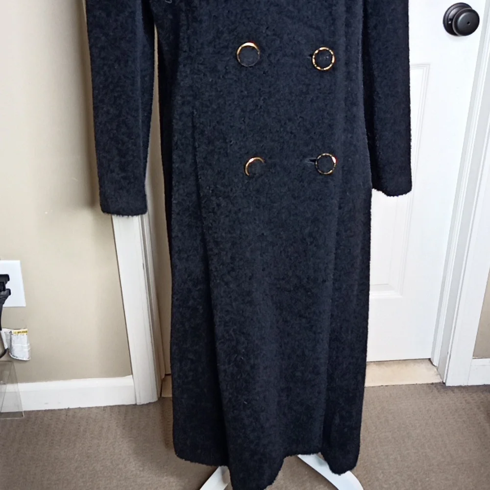 Vintage Full-Length w/Lapel & Faux Fur Look Double Breasted Gold Button … - Picture 3 of 13